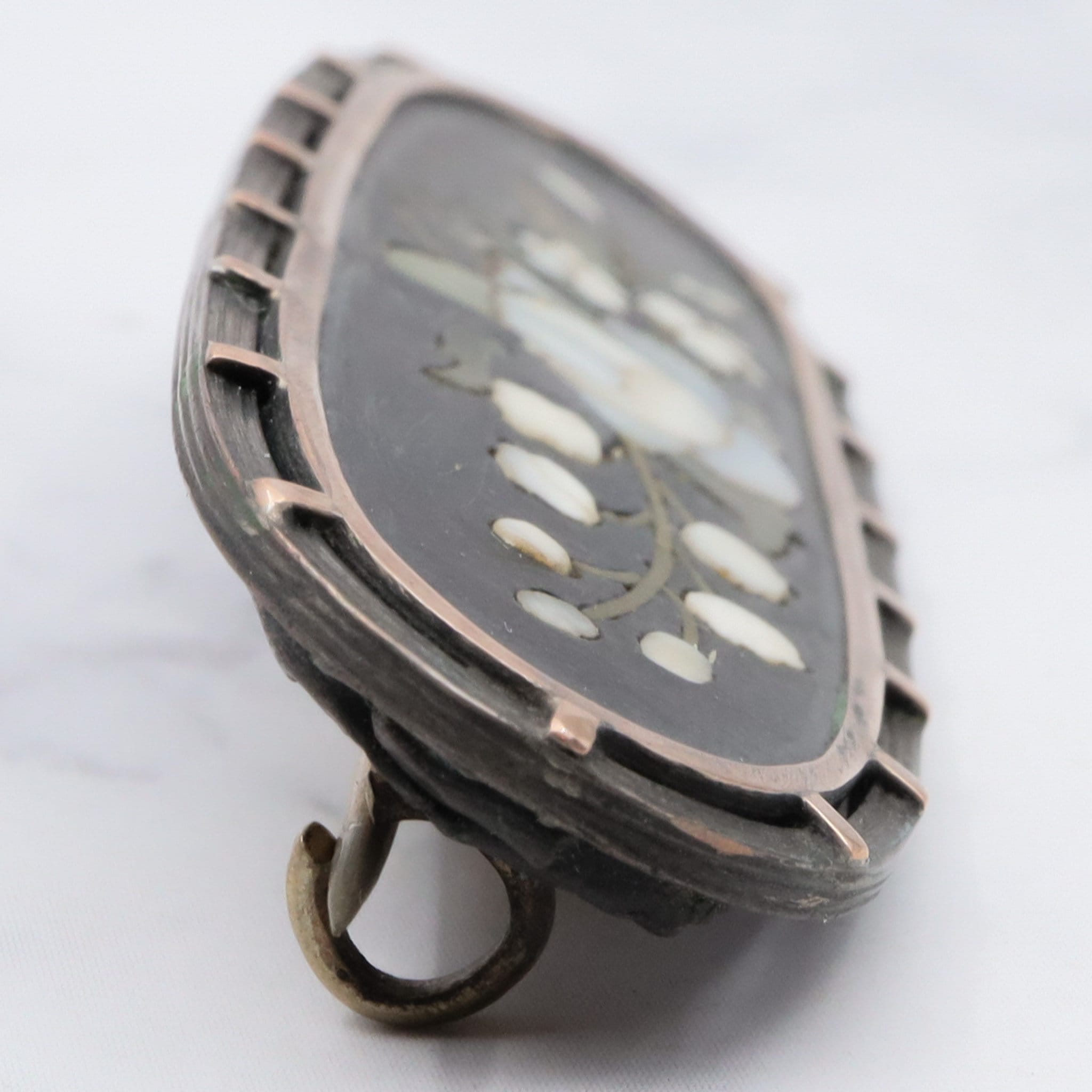 Antique victorian gold filled pietra dura oval flower brooch